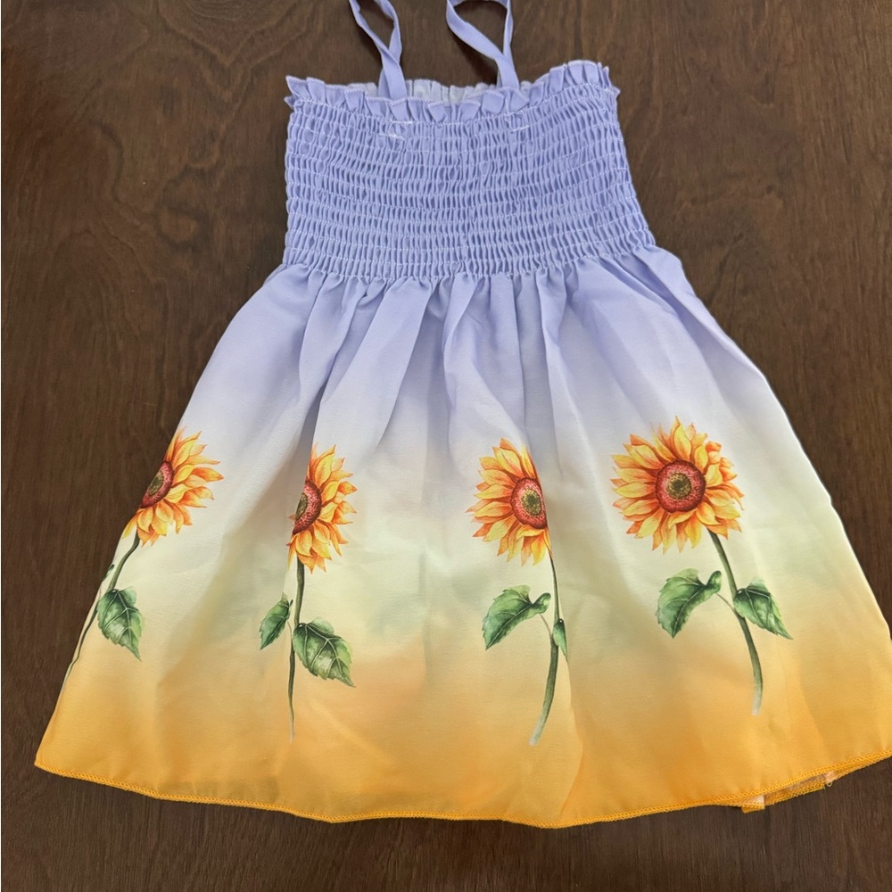 Sunflower Print Dress with Smocked Bodice